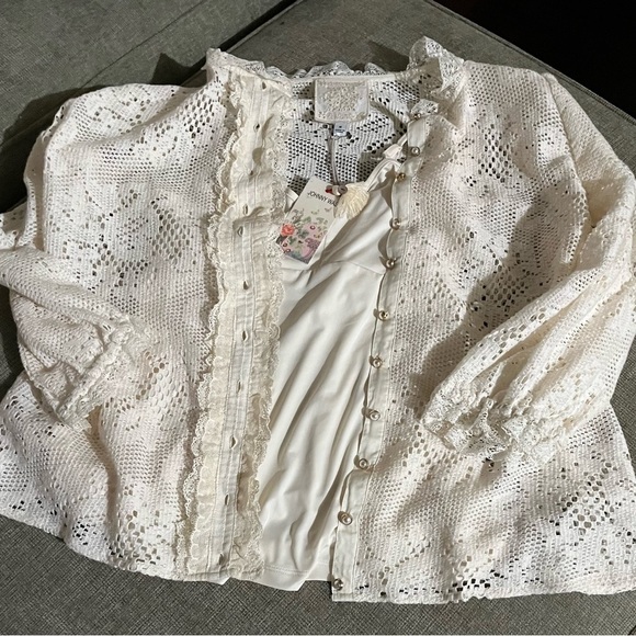 JOHNNY WAS The Classic Betty Blouse Floral Pattern Lace w Cami Cream New W Tags - Picture 5 of 14